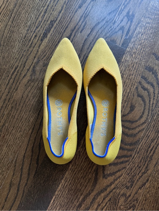 Rothy's Shoes - Rothy's Yellow Knit Pointed Toe Flats with Blue Trim